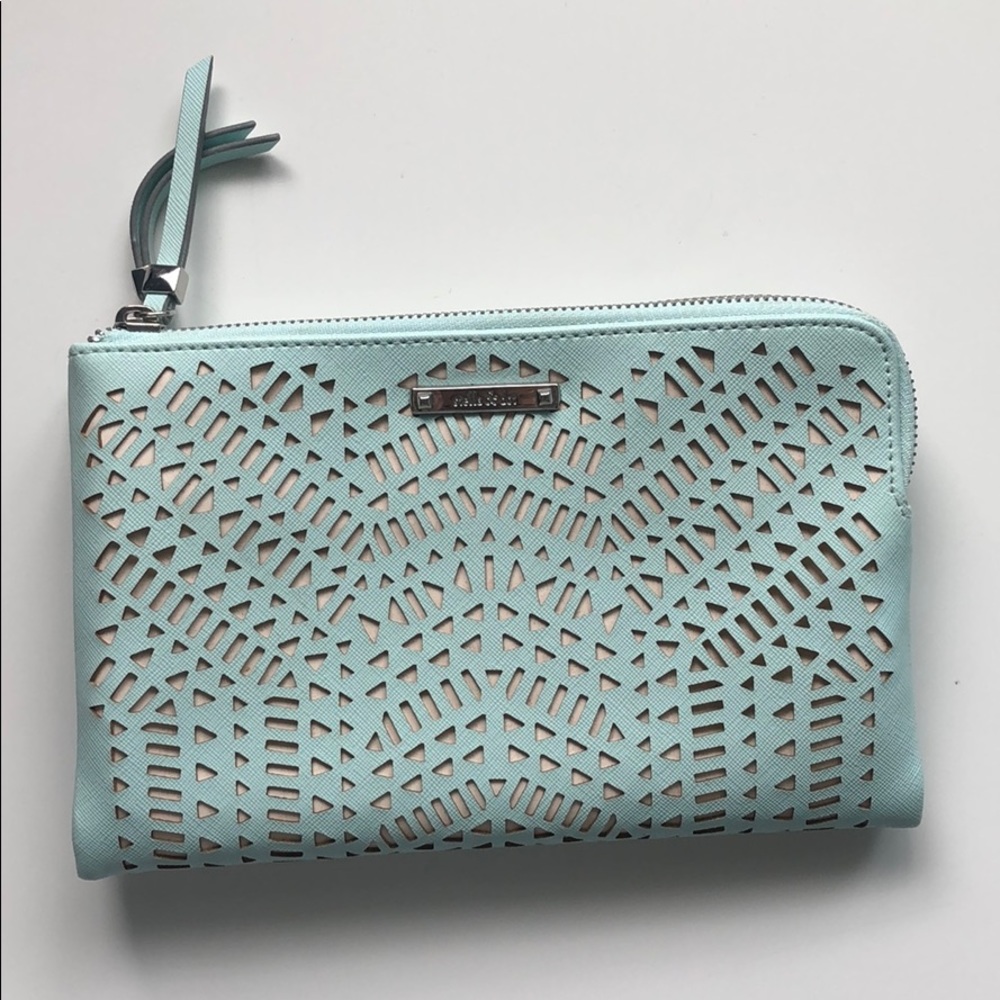Stella & Dot Mint Perforated Double Zip Clutch
